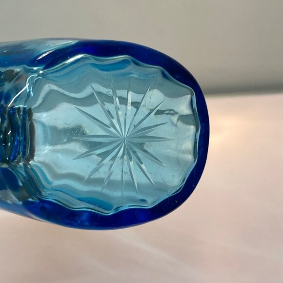 Vtg Blue Glass Apothecary Liquor Bottle UV Reactive Metal Locking Collar Stopper - Picture 14 of 16